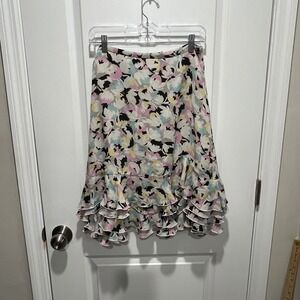 Patrick Christopher Women Skirt Silk Floral Ruffle Hem Pastel Size 4 Flawed